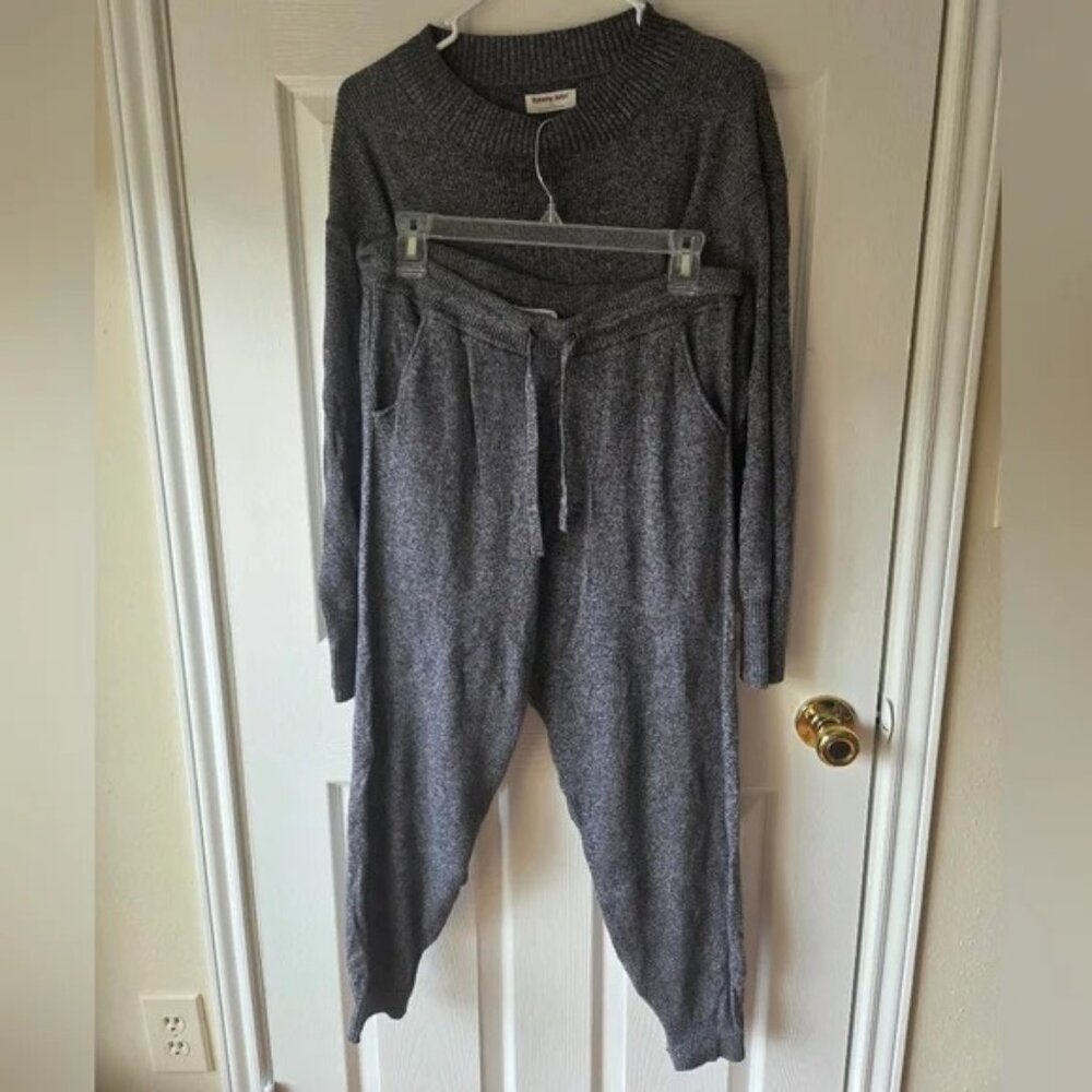 Tommy John Lounge Set L Sweater and Sweatpants Gray Ribbed